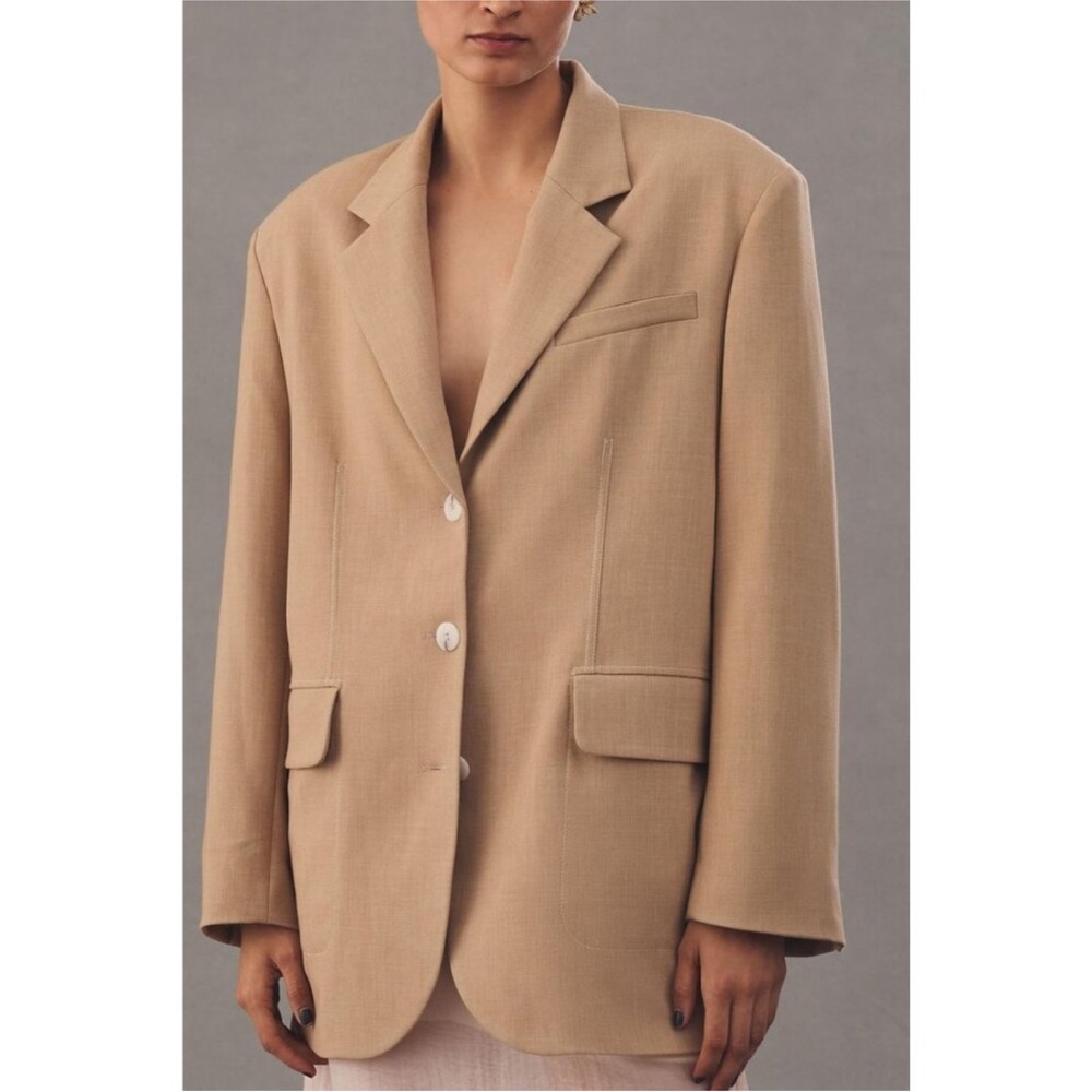 Anthropologie Maeve‎ Oversized Blazer Tan Beige Neutral M/L OB1730375